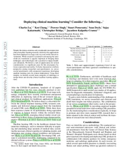 Deploying clinical machine learning? Consider the following...