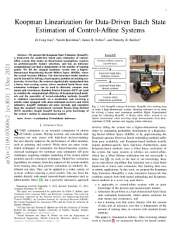 Koopman Linearization for Data-Driven Batch State Estimation of
  Control-Affine Systems