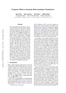 Frequency Effects on Syntactic Rule Learning in Transformers