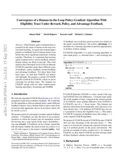 Convergence of a Human-in-the-Loop Policy-Gradient Algorithm With
  Eligibility Trace Under Reward, Policy, and Advantage Feedback