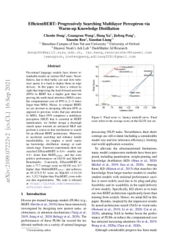 EfficientBERT: Progressively Searching Multilayer Perceptron via Warm-up
  Knowledge Distillation