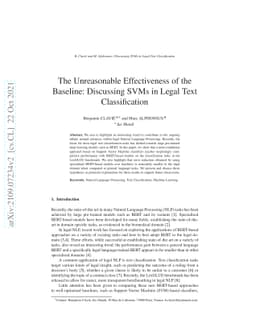The Unreasonable Effectiveness of the Baseline: Discussing SVMs in Legal
  Text Classification