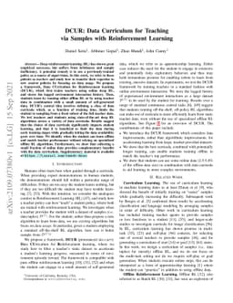 DCUR: Data Curriculum for Teaching via Samples with Reinforcement
  Learning