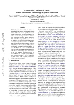 Is "moby dick" a Whale or a Bird? Named Entities and Terminology in
  Speech Translation
