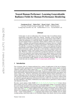 Neural Human Performer: Learning Generalizable Radiance Fields for Human
  Performance Rendering