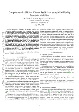 Computationally-Efficient Climate Predictions using Multi-Fidelity
  Surrogate Modelling