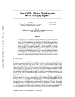 Sign-MAML: Efficient Model-Agnostic Meta-Learning by SignSGD