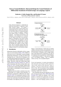 Text as Causal Mediators: Research Design for Causal Estimates of
  Differential Treatment of Social Groups via Language Aspects