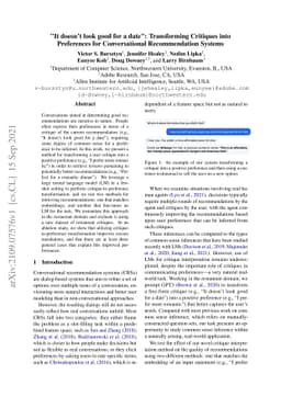"It doesn't look good for a date": Transforming Critiques into
  Preferences for Conversational Recommendation Systems