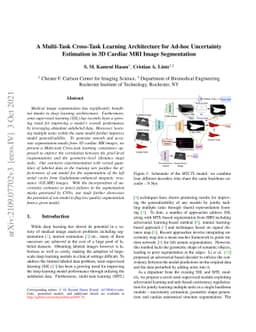 A Multi-Task Cross-Task Learning Architecture for Ad-hoc Uncertainty
  Estimation in 3D Cardiac MRI Image Segmentation