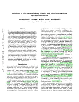 Incentives in Two-sided Matching Markets with Prediction-enhanced
  Preference-formation