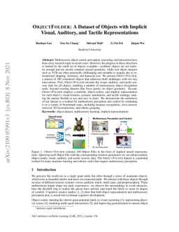 ObjectFolder: A Dataset of Objects with Implicit Visual, Auditory, and
  Tactile Representations