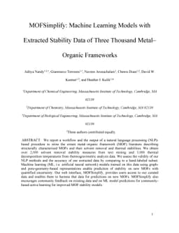 MOFSimplify: Machine Learning Models with Extracted Stability Data of
  Three Thousand Metal-Organic Frameworks