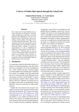 A Survey of Online Hate Speech through the Causal Lens