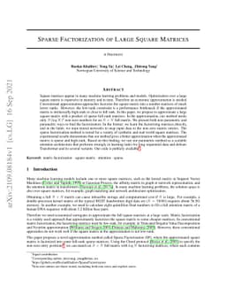 Sparse Factorization of Large Square Matrices