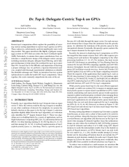 Dr. Top-k: Delegate-Centric Top-k on GPUs