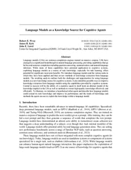Language Models as a Knowledge Source for Cognitive Agents