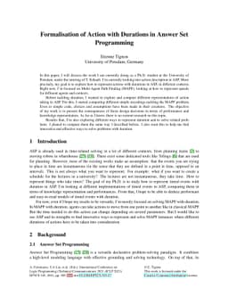 Formalisation of Action with Durations in Answer Set Programming