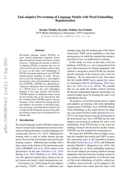 Task-adaptive Pre-training of Language Models with Word Embedding
  Regularization