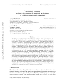 Measuring Fairness Under Unawareness of Sensitive Attributes: A
  Quantification-Based Approach