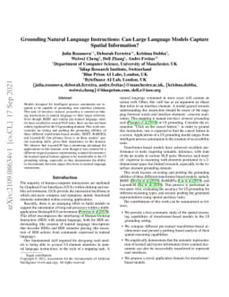Grounding Natural Language Instructions: Can Large Language Models
  Capture Spatial Information?