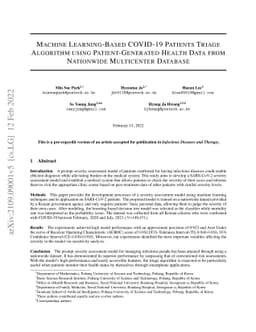 Machine Learning-Based COVID-19 Patients Triage Algorithm using
  Patient-Generated Health Data from Nationwide Multicenter Database