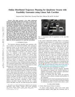 Online Distributed Trajectory Planning for Quadrotor Swarm with
  Feasibility Guarantee using Linear Safe Corridor