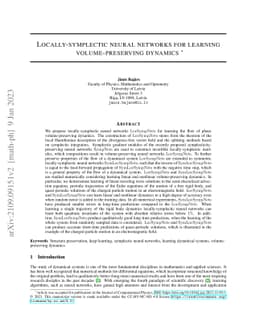 Locally-symplectic neural networks for learning volume-preserving
  dynamics