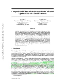 Computationally Efficient High-Dimensional Bayesian Optimization via
  Variable Selection