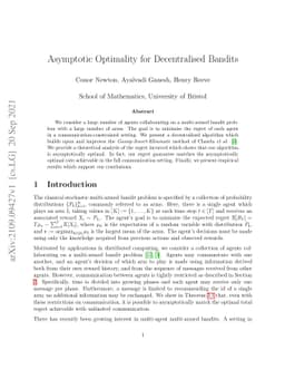 Asymptotic Optimality for Decentralised Bandits