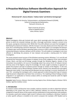 A proactive malicious software identification approach for digital
  forensic examiners