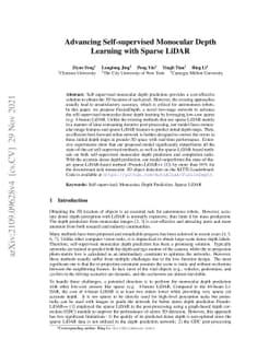 Advancing Self-supervised Monocular Depth Learning with Sparse LiDAR