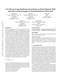 Can We Leverage Predictive Uncertainty to Detect Dataset Shift and
  Adversarial Examples in Android Malware Detection?