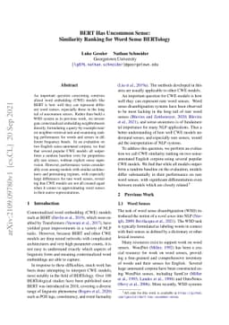 BERT Has Uncommon Sense: Similarity Ranking for Word Sense BERTology