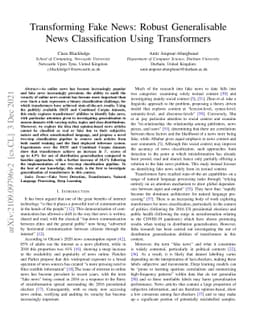 Transforming Fake News: Robust Generalisable News Classification Using
  Transformers