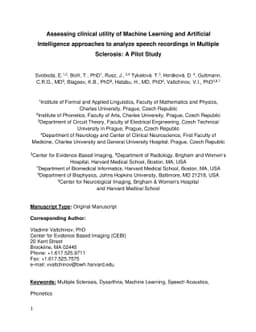 Assessing clinical utility of Machine Learning and Artificial
  Intelligence approaches to analyze speech recordings in Multiple Sclerosis: A
  Pilot Study