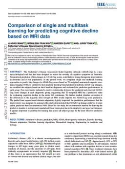 Comparison of single and multitask learning for predicting cognitive
  decline based on MRI data