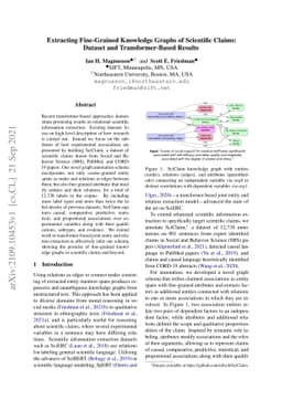 Extracting Fine-Grained Knowledge Graphs of Scientific Claims: Dataset
  and Transformer-Based Results