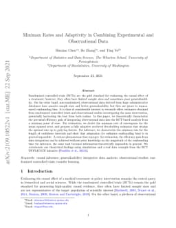 Minimax Rates and Adaptivity in Combining Experimental and Observational
  Data