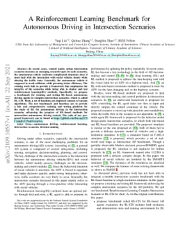 A Reinforcement Learning Benchmark for Autonomous Driving in
  Intersection Scenarios