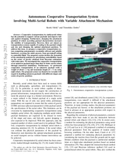Autonomous Cooperative Transportation System involving Multi-Aerial Robots with Variable Attachment Mechanism