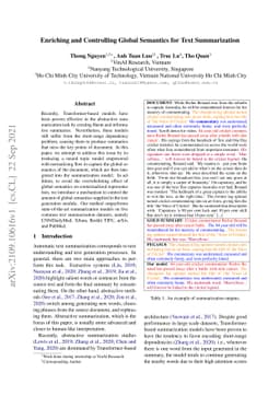 Enriching and Controlling Global Semantics for Text Summarization