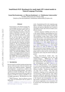 Small-Bench NLP: Benchmark for small single GPU trained models in
  Natural Language Processing