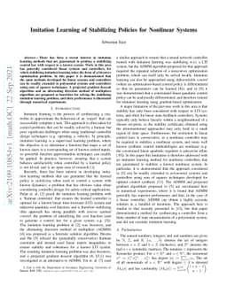 Imitation Learning of Stabilizing Policies for Nonlinear Systems