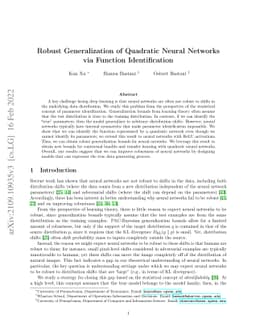 Robust Generalization of Quadratic Neural Networks via Function
  Identification