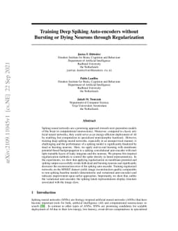 Training Deep Spiking Auto-encoders without Bursting or Dying Neurons
  through Regularization