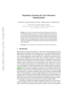 Dependency Structure for News Document Summarization
