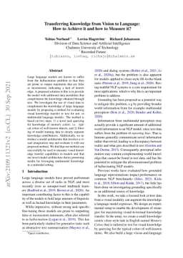Transferring Knowledge from Vision to Language: How to Achieve it and
  how to Measure it?