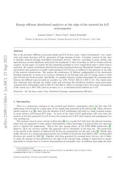 Energy efficient distributed analytics at the edge of the network for
  IoT environments
