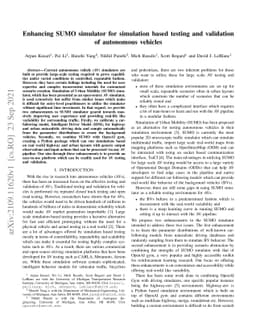 Enhancing SUMO simulator for simulation based testing and validation of
  autonomous vehicles